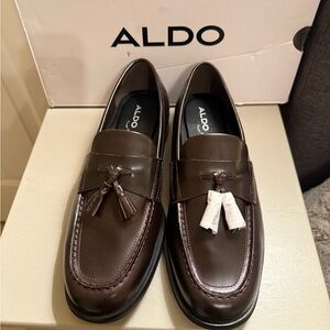 Aldo Dark Brown Leather Tassel Slip-On Loafers